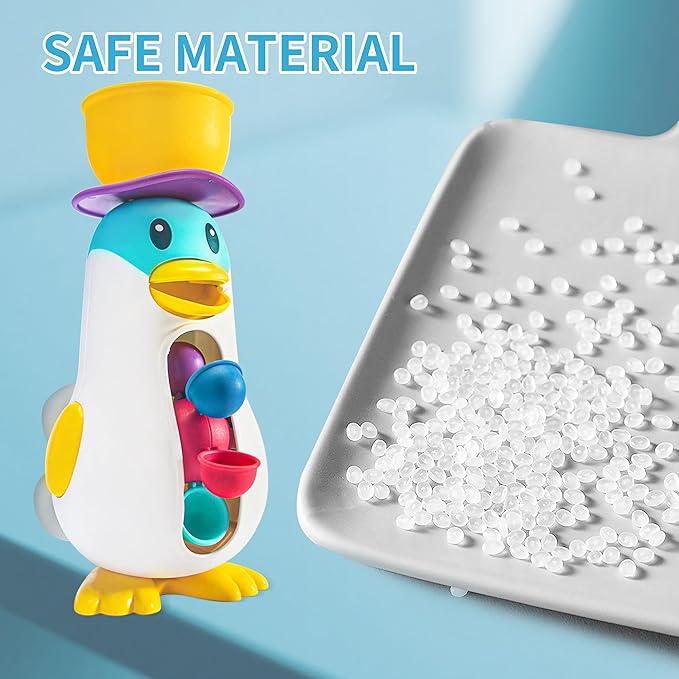 Bath Toys for Kids Ages 1-3, Toddlers Waterfall Bathtub Toys with Suction Cups, Penguin Kids Bath Toys with Rotatable Waterwheel, Birthday Gift for Boys Girls