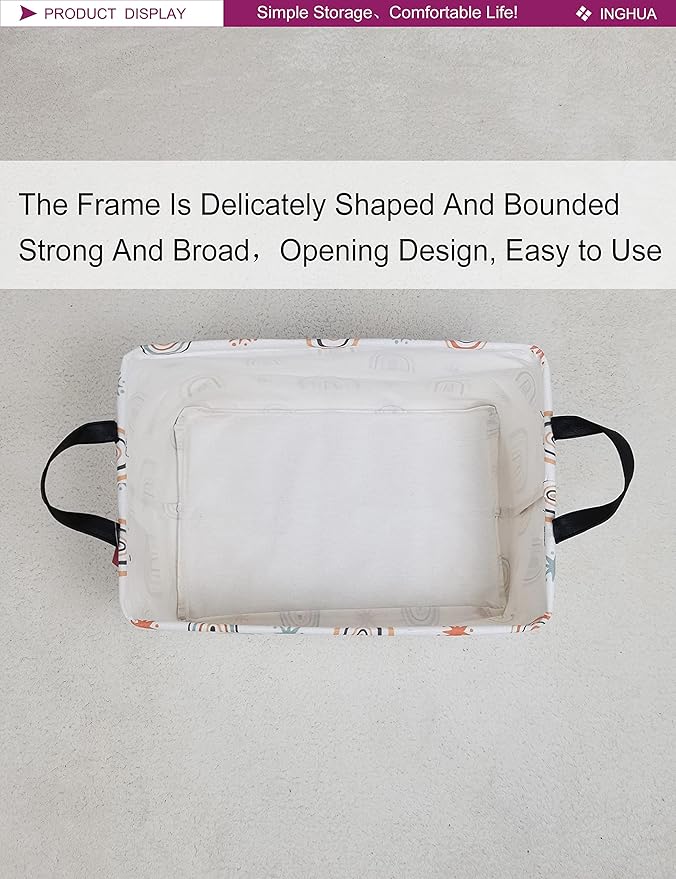 INGHUA Rectangular Storage Basket Fabric Organizer Bin for Toys,Books,Clothes,Gifts,Pets-Perfect for Home,Office,Nursery,Dorm,Shelf(Rec-Star Rainbow )