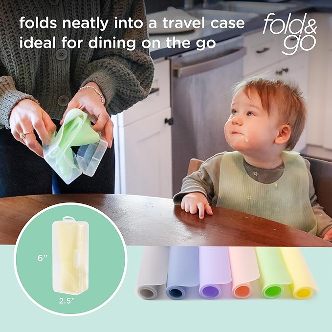Olababy Fold N Go Silicone Placemat w Travel Case | Dishwasher Safe, BPA Free, Non-Slip, Waterproof | Mini Dining Mat for Infants, Babies, Toddlers and Kids (1, Lilac)