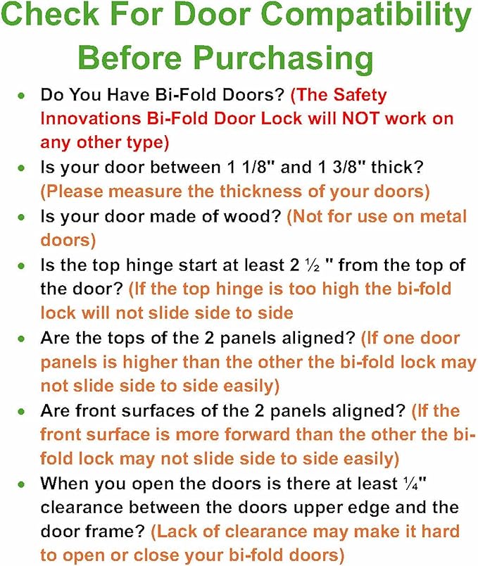 (2- Pack) - Safety Innovations Bi-fold Door Lock - Closet Protection Child and Pet Proof Bi-fold Door Lock - Tool-Free Installation - Unbreakable Clear Polycarbonate - for 1 3/8" Thick Wood Doors