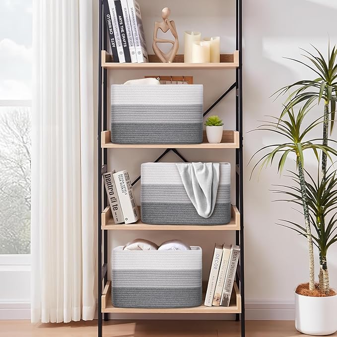 Degeyoyo Woven Storage Baskets, Baskets for Organizing, 3 Pack Woven Basket for Storage, Storage Baskets for Shelf, Towel, Toy, Book, Closet, Baby 15"×10"×9"