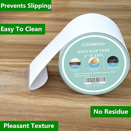 COSIMIXO 2" x 33Ft Clear Anti Slip Tape Waterprooft, Non-Slip Stair Treads Tape Traction, Boats, Stairs, Transparent, Soft, Comfortable for Bare feet