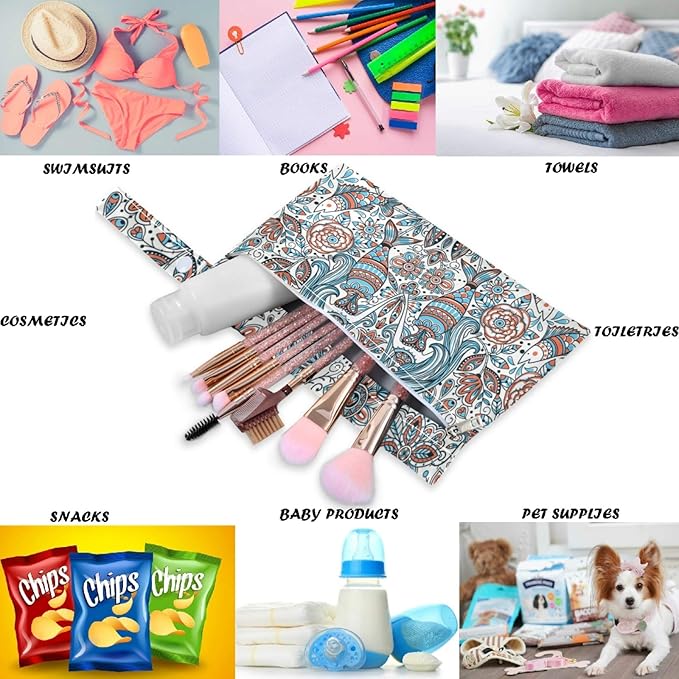 visesunny Vintage Mermaid 2Pcs Wet Bag with 2 Zippered Pockets Snap Handle Washable Reusable Roomy for Travel,Beach,Pool,Daycare,Stroller,Diapers,Dirty Gym Clothes, Wet Swimsuits, Toiletries