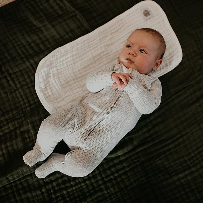 Parker Baby Co. Muslin Baby Burp Cloths, 100% Cotton Burping Clothes, Newborn Essential, Must-Have Baby Registry, Modern and Trendy Colors, 20x11 Unisex Large, Pack of 4 - White