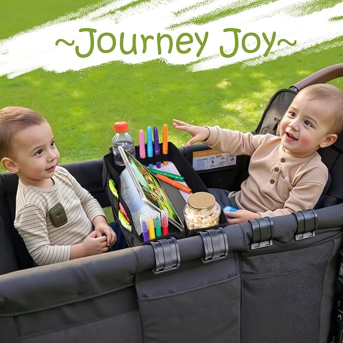 Babenest Stroller Snack Tray for Wonderfold Wagon W2, Foldable Thickened Snack Tray with Cup Holder, Storage Mesh Bag & Pen Slot, Easy to Clean Snack Board for Drawing