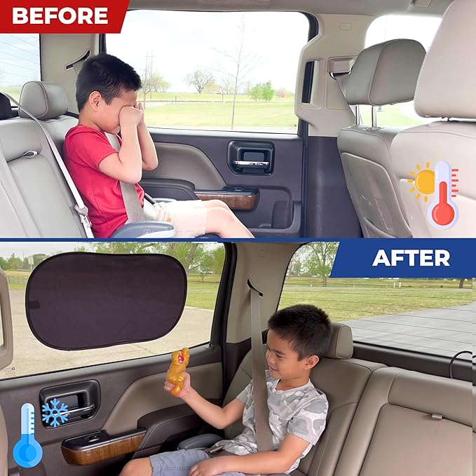 EcoNour Car Side Window Shade for Baby - 2 Pack | Car Window Shade for Sun Glare, Heat and UV Protection | Rear Side Window Sunshade for Privacy Blackout Car Accessories | Medium (20"x12")