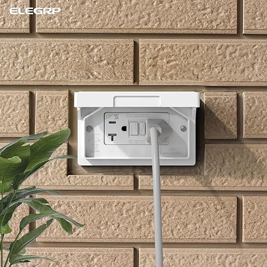 ELEGRP Horizontal Outdoor GFCI Outlet with Cover, Weather Resistant GFCI Receptacle and Wall Plate, 20 Amp Self-Test GFI Outlet, Thinner Design Ground Fault Receptacle, UL Listed, Matte White, 2 Pack