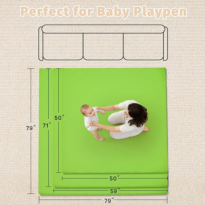 Waterproof Baby Play Mat for Floor 1.3"Thick Memory Foam 50 * 50 Cushion Playpen Playmat Tummy Time Crawling Mat Nursery Rug Pad Mattress Create Soft & Safe Area for Infants,Toddler,Kids,Green