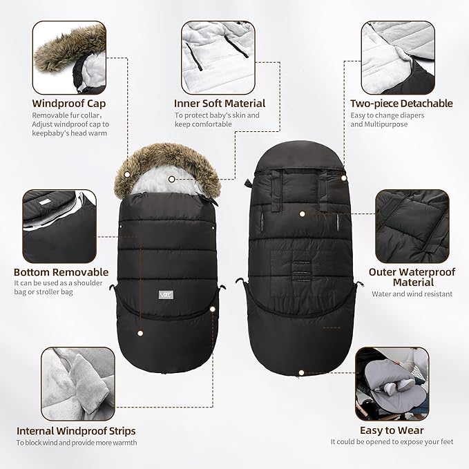 LAT Baby Warm Bunting Bag Universal,Extended and Removable,Stroller Sleeping Bag Cold Weather,Waterproof Toddler Footmuff