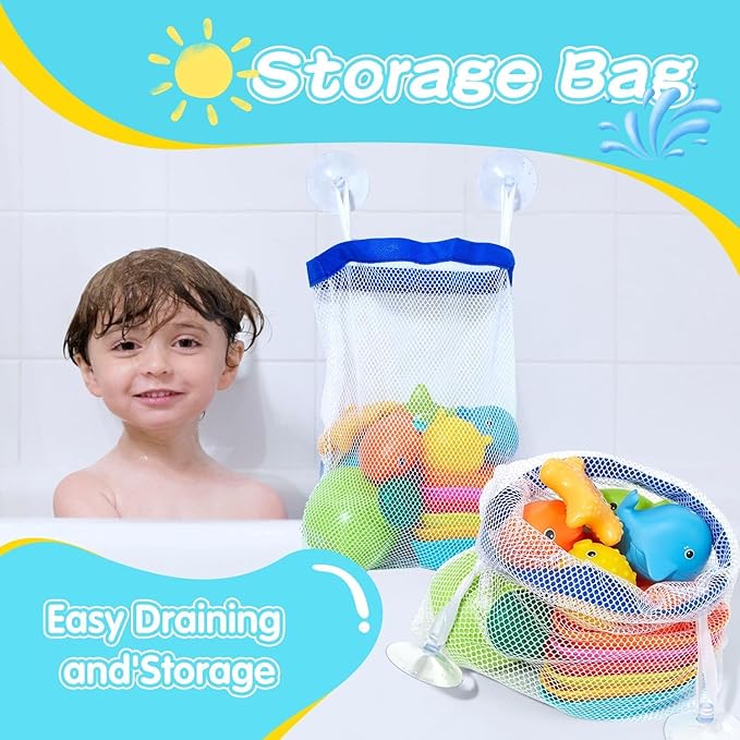 Baby Bath Toys for Kids Ages 1-3, 26Pcs Mold Free Bath Toys Toddler 2-4 for Fishing Game Toys with Fishing Rod Net and Storage Bag, Water Table Pool Bathtub Toys for Toddlers and Kids Ages 3-5 4-8