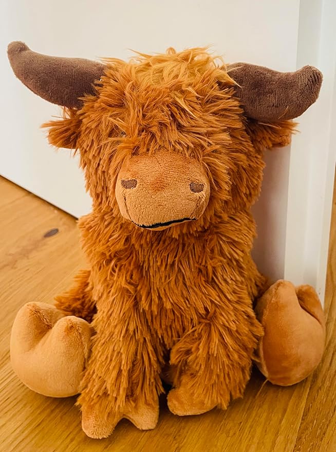 Highland Cow Door Stopper – Cute Weighted Animal Doorstop 2.2 lbs with Soft Faux Fur – Rustic Farmhouse Home Décor for Living Room, Bedroom, Nursery or Hallway