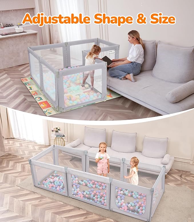 Dripex Foldable Playpen for Babies and Toddlers, 71"×69" Extra Large Baby Playpen, Indoor & Outdoor Safety Gate Collapsible Play Pen, Baby Fence Play Area with Visible Mesh, Grey