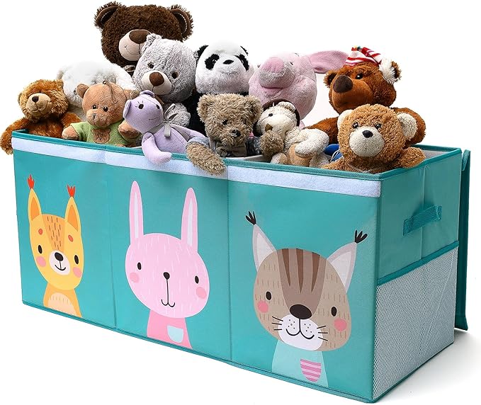 SoftOwl Extra Large Toy Storage Organizer with Lid - Sturdy, Collapsible Toy Chest Storage Box with Cute Design - Toys Bin with Dividers for Kids, Boys, Girls, Nursery, Bedroom, Play room 37"x16"x14"