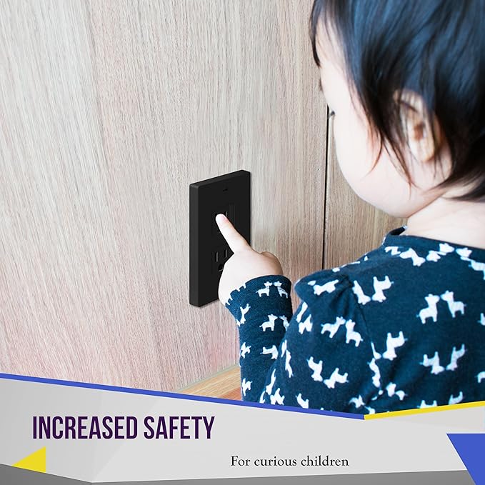 ENERLITES Child Proof Outlet Cover, Self-Closing, Fits Both Duplex and Decorator Outlet, Safety Design, Tamper-Resistant Socket Plug for Receptacle, Size 4.75" x 3.9", 8800-TR, Black 6 Pack