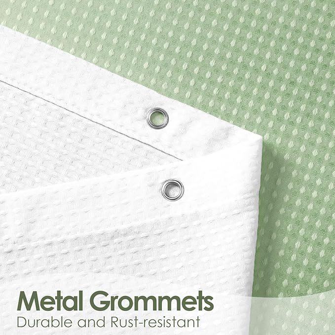 MitoVilla Sage Green Ombre Waffle Small Stall Shower Curtain 36 x 72, Half Size Fabric Narrow Shower Curtains for Bathroom Decor, 36 inch Weighted Shower Curtain Set with Plastic Hooks