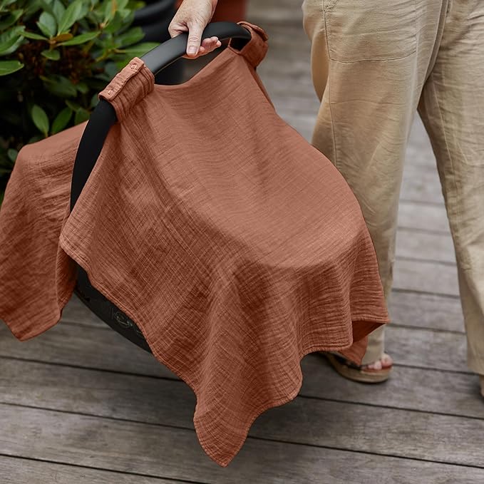 Car Seat Cover Baby - Organic Muslin Cotton - Carseat Canopy - 43" x 32" (Cedar)