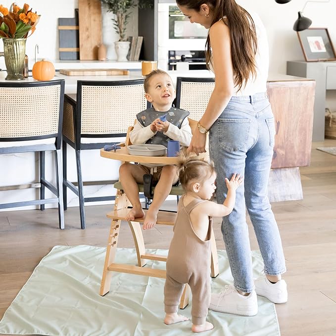 Tiny Twinkle Splat Mat for Under High Chair or Table | 51" x 51" Waterproof & Mess-Proof High Chair Mat for Baby, Machine Washable for Mealtime or Art(Sage)