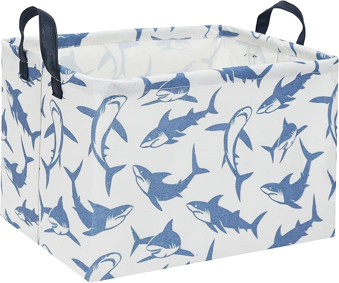 TIBAOLOVER Rectangular Shark Basket Kids Baby Storage Basket Cute Kids Toy Storage Bin Organizer Shelf Book Shark Room Decor(Blue Shark)