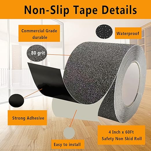 Danlaila Grey 4x60FT Heavy Duty Anti Slip Grip Tape for Stairs, Waterproof Non Skid Tape Outdoor, Non-Slip Strips for Indoor/Outdoor Use, Self-Adhering Weather Resistant Treads