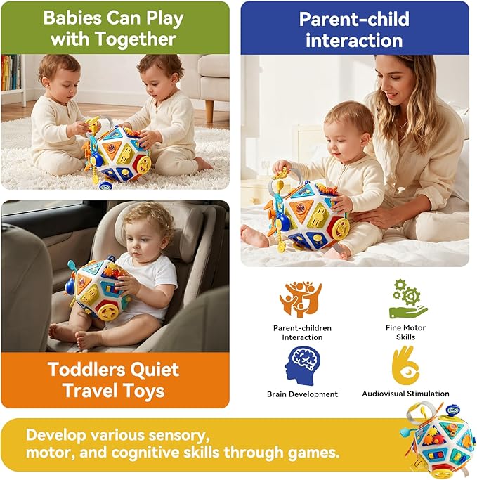 22‑in‑1Toddler Busy Board Activity Cube Toys, Montessori Sensory Toy & Travel Leaning for Toddlers, Early Education Active Toy and Fine Motor Skills Development Toy for 1 2 3 Years Old Boys & Girls