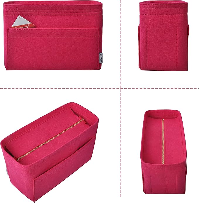 Vercord Felt Zipper Handbag Tote Purse Duffel Backpack Organizer Insert Rose Medium