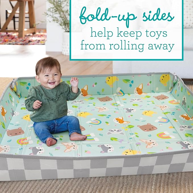 Infantino Foldable Soft Foam Play Mat, 57" Baby Mat for Floor Time, Lightweight, Easy to Store, Wipeable, Animals