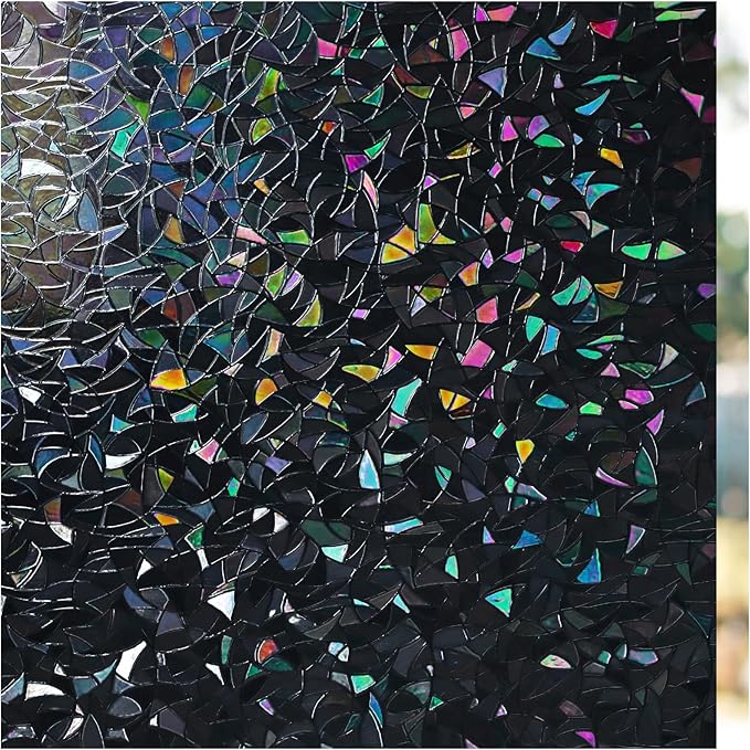 Haton Blackout Window Film, Black Out Window Cover, Stained Glass Sun Light Blocking Privacy Tint Shades for Home Room Darkening Dark Day Sleep Heat Control, Non-Adhesive, Black 23.6" x 78.7"