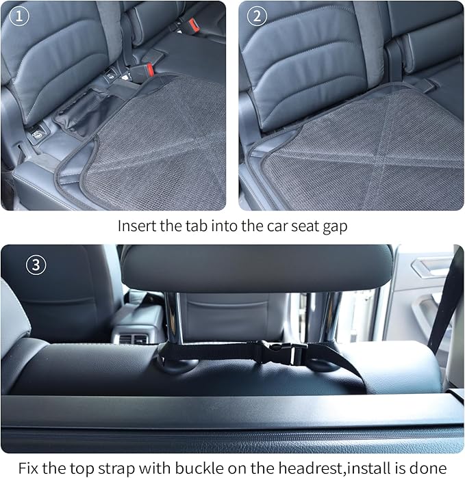 Viaviat Car Seat Protector Leather Waterproof Child Safety Seat Protector Cover with Thick Pad and 2 Large Pockets Durable Kick Mat for All Auto Seat (Black)
