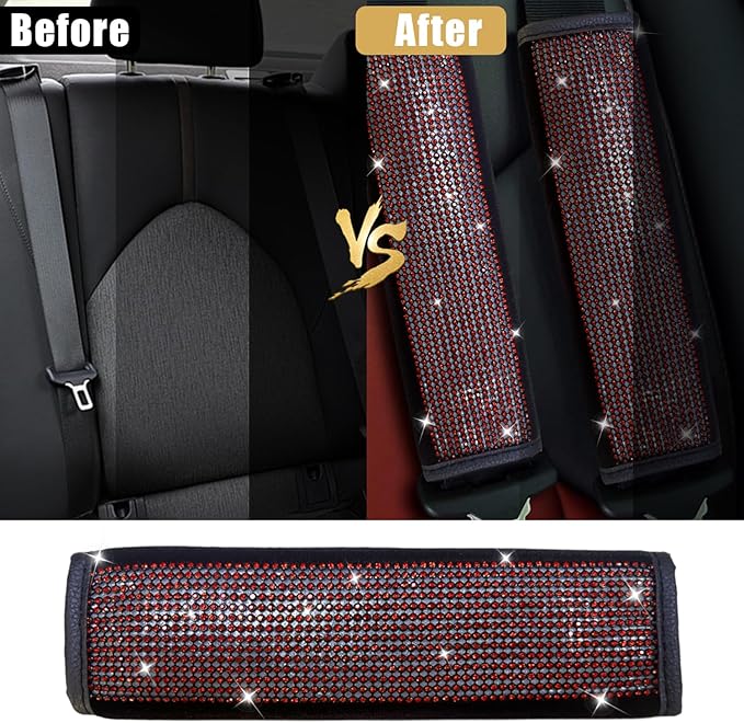 JDDRY Car Seat Belt Covers,Universal Car Seat Belt Pads Cover,Car Seat Belt Strap Cover Shoulder Pad,Bling Seat Belt Covers for Women,Car Interior Accessories(Red,2Pack)