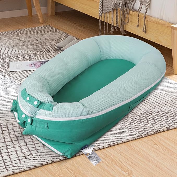 Baby Lounger, Deluxe Infant Lounger, Baby Nest Cover for Baby, Breathable Cotton, Newborn Essentials for Baby 0-12 Months (Greener)