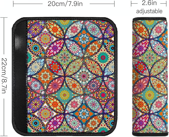 Mokiwala Car Seat Belt Pad Cover, 4-Pack Soft Car Safety Seat Belt Strap Shoulder Pad for Adults and Children, Suitable for Car Seat Belt, Backpack, Shoulder Bag(Pretty Mandala)