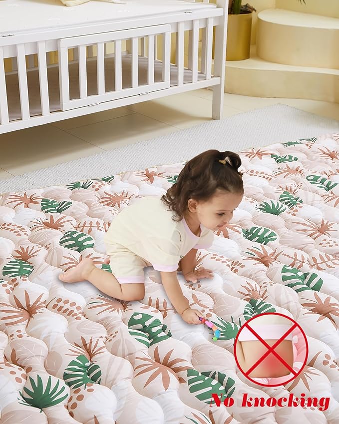 Viviland Baby Mats for Floor, 71x59 Inch Playpen Mat, Thicker & Large Soft Cushioning Padding Playmat for Baby and Toddlers Infants, Non-Slip & Machine Washable, Green Leave