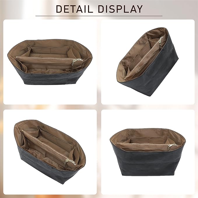 Doxo New DupontPaper Purse Organizer Insert Compatible with Longchamp Le Pliage L Handbag Insert, Lightweight Waterproof Le Pliage Large Organizer(Black&Brown, Large)