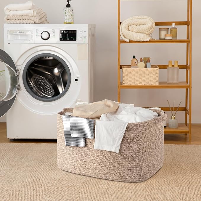 SIXDOVE 65L Large Storage Basket, Cotton Rope Woven Blanket Basket, Toy Storage for Baby Room, Living Room, Brown