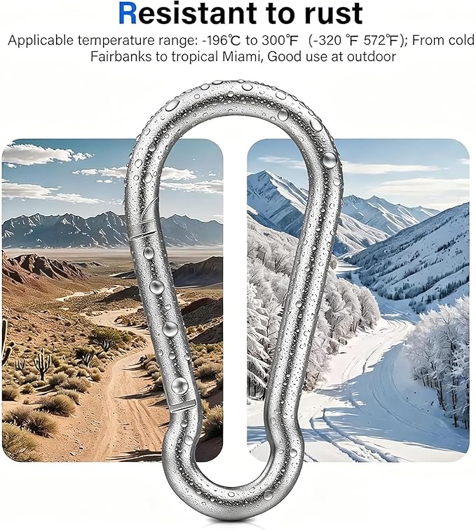 8 PCS Heavy Duty Carabiner Clips, 【NO Rust】 1360lbs 304 Stainless Steel Carabiners, 2.36 inch D-Ring Snap Hook Keychain Spring Clips for Gym, Pet leashes, Camping, Car, Farm