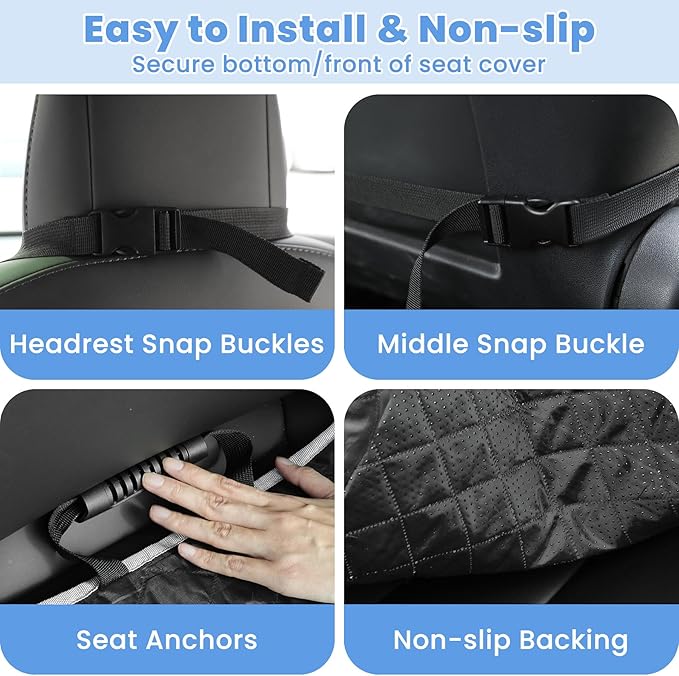 ELONGRIVER Dog Car Seat Covers, Waterproof Front Seat Cover for Dogs, Scratch-Proof, Nonslip Pet Passenger Seat Cover Protector, Universal Fit for Cars Trucks SUVs, Standard Size, Grey