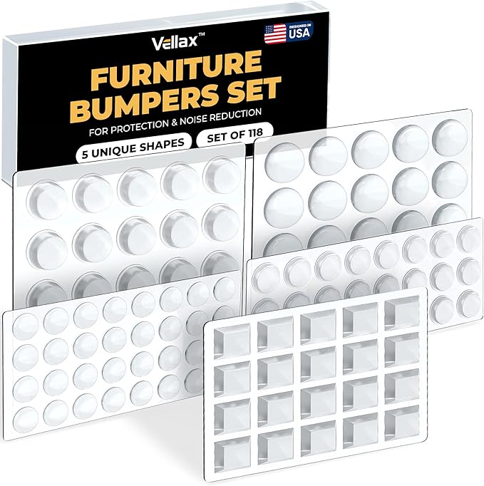 118 Clear Cabinet Bumper Pads – Self-Adhesive Silicone Set with 5 Shapes for Doors, Drawers & Furniture – Sound Dampening Pads for Surface Protection