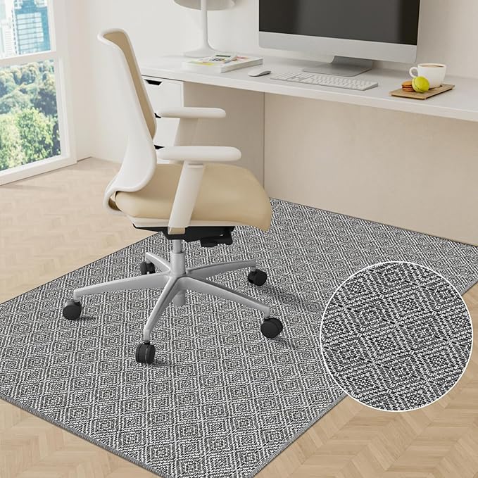 KMAT Office Chair Mat, 45x53in Heavy Duty Hardwood/Tile Floor Protector, Floor Mat Computer Desk Mat for Rolling Chairs, Work, Study, Office, Grey