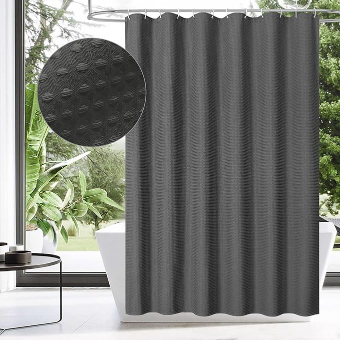 MitoVilla Grey Shower Curtain 72 x 78, Long Waffle Fabric Shower Curtains for Modern Luxury Bathroom Decor, Heavy Duty Hotel Cloth Shower Curtains 78 inch Long, Charcoal Grey