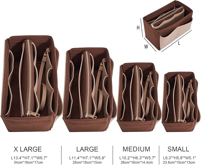 Vercord Felt Organizer Insert For Purse Handbag Tote Bag In Bag Inside Shaper Divider Neo Coffee & Beige Small