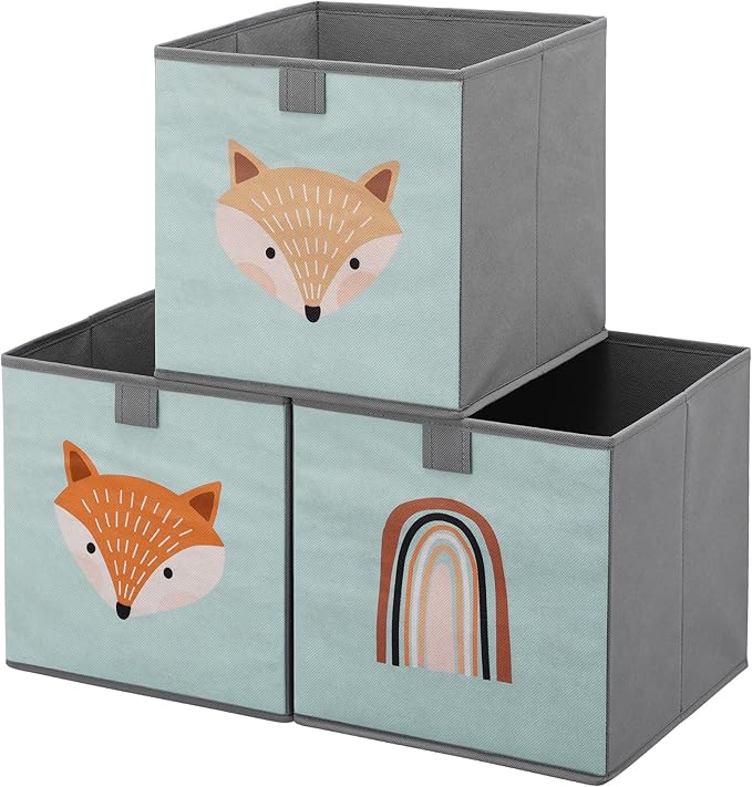 Navaris Kids Storage Cubes Set of 3 - Kids Cube Fabric Organizer Storage Bins - Foldable Cloth Cube for Childrens Bedroom Baby Nursery - Book Toy Bin Cubby Storage - Green