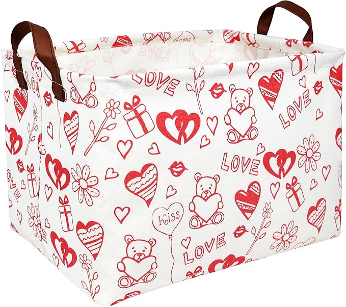 ASKETAM Valentine's Day Basket Gift for Empty Cute Heart Large Storage Bin for Kid and Baby Room Décor (Bear Love)