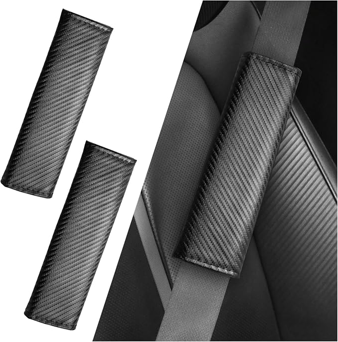 2PCS Carbon Fiber Seat Belt Cover Pad,Leather Seatbelt Covers for Reducing Shoulder & Neck Fatigue,Summer Essential Car Seat Strap Pads Car Accessories Interior for Most Vehicles (Carbon Fiber)