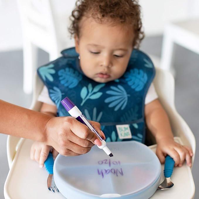 Bumkins Toddler and Baby Suction Plate, Divided Grip Dish Cover for Babies and Kids, Baby Led Weaning, Feeding Supplies, Store and Label Leftovers, Food Prep Portions, Fits Bumkins Dish and Plate