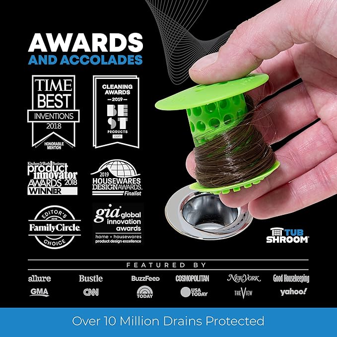 TubShroom Bathtub Drain Hair Catcher – In-Drain Tub Strainer & Clog Prevention Protector, Fits Standard 1.4”–1.75” Tub Drains, Easy Clean, Captures Human & Pet Hair out of Sight (Green)