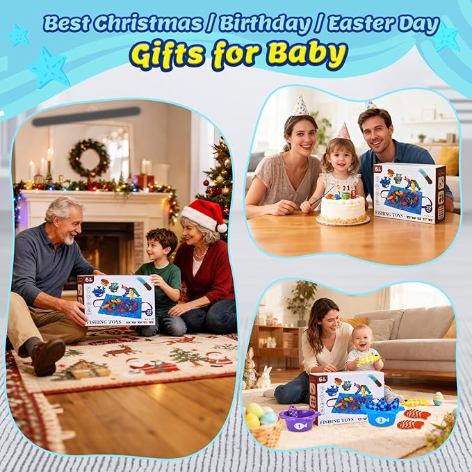 Gacoman Montessori Toys for 1 Year Old Boy Girl Birthday Gift- Cloth Fishing Game for Toddler1-3 for Grandkids with Stacking Cups Learning Educational Toys Baby Toys 12-18 Months