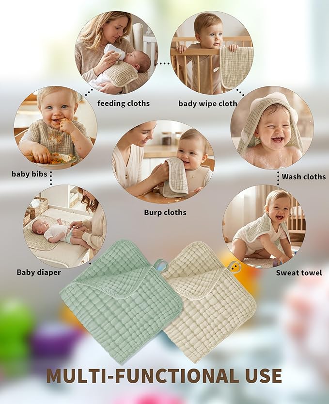 14Pack Muslin Baby Burp Cloths 100% Cotton 20"X10" Soft Absorbent Quick Drying Newborn Drool Baby Face Washcloths