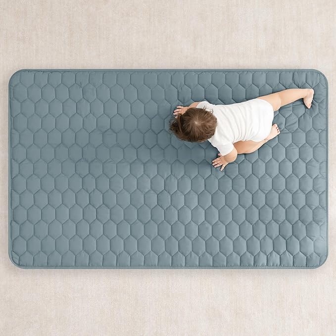 Comfy Cubs Rectangle Kids Play Mat - Small 36 x 60 inches Soft Quilted Baby Floor Mat with Non-Slip Bottom - Plush Design for Toddlers' Playtime - Comfortable and Durable - Pacific Blue