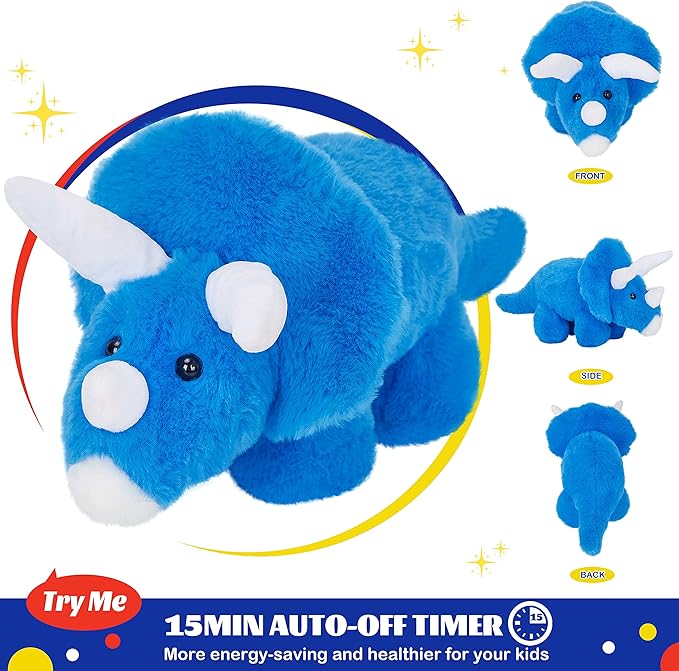 Glow Guards 16''Light up Musical Triceratops Dinosaur Stuffed Animal,Soft Singing LED Dinosaur Plush Toy with Magic Night Lights&Lullaby,Birthday Children's Day for Toddler Kids