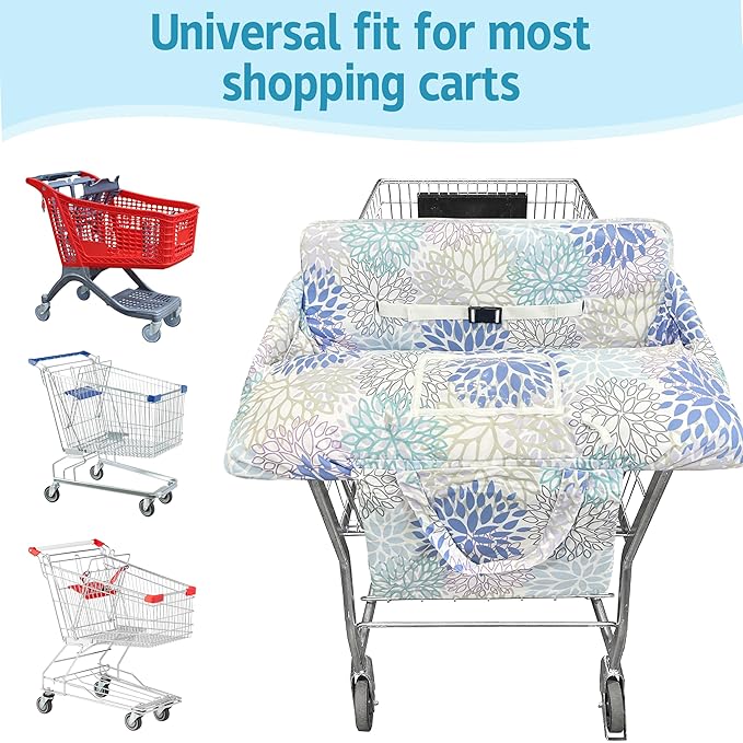 Shopping Cart Cover for Baby,2-in-1 High Chair Cover Soft,Portable,and Machine Washable,Comfortable Cotton Seat Pad with Safety Harness and Portable Cloth Bag,Fits All Supermarkets and Restaurants